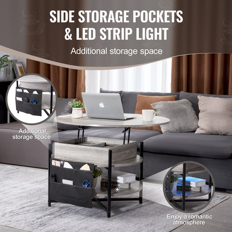 Hidden storage compartment under the lift top coffee table