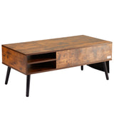 Brown rectangular lift top coffee table with hidden storage