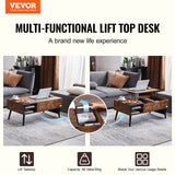 Brown rectangular lift top coffee table with hidden storage