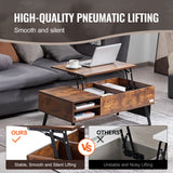 Brown rectangular lift top coffee table with hidden storage