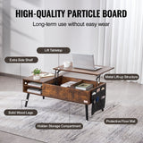 Brown rectangular lift top coffee table with hidden storage
