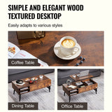 Brown rectangular lift top coffee table with hidden storage