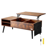 Brown rectangular lift top coffee table with hidden storage