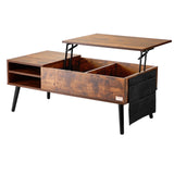Brown rectangular lift top coffee table with hidden storage