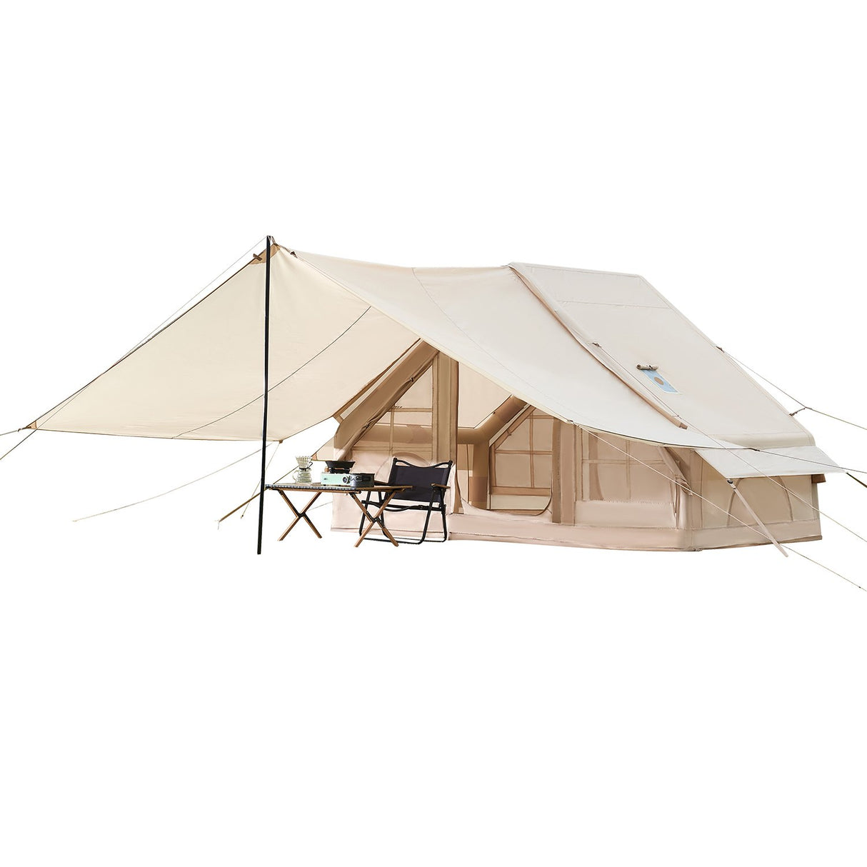 Inflatable Glamping Tent, 3-5 Person, 4-Season, with Canopy and Stove Jack