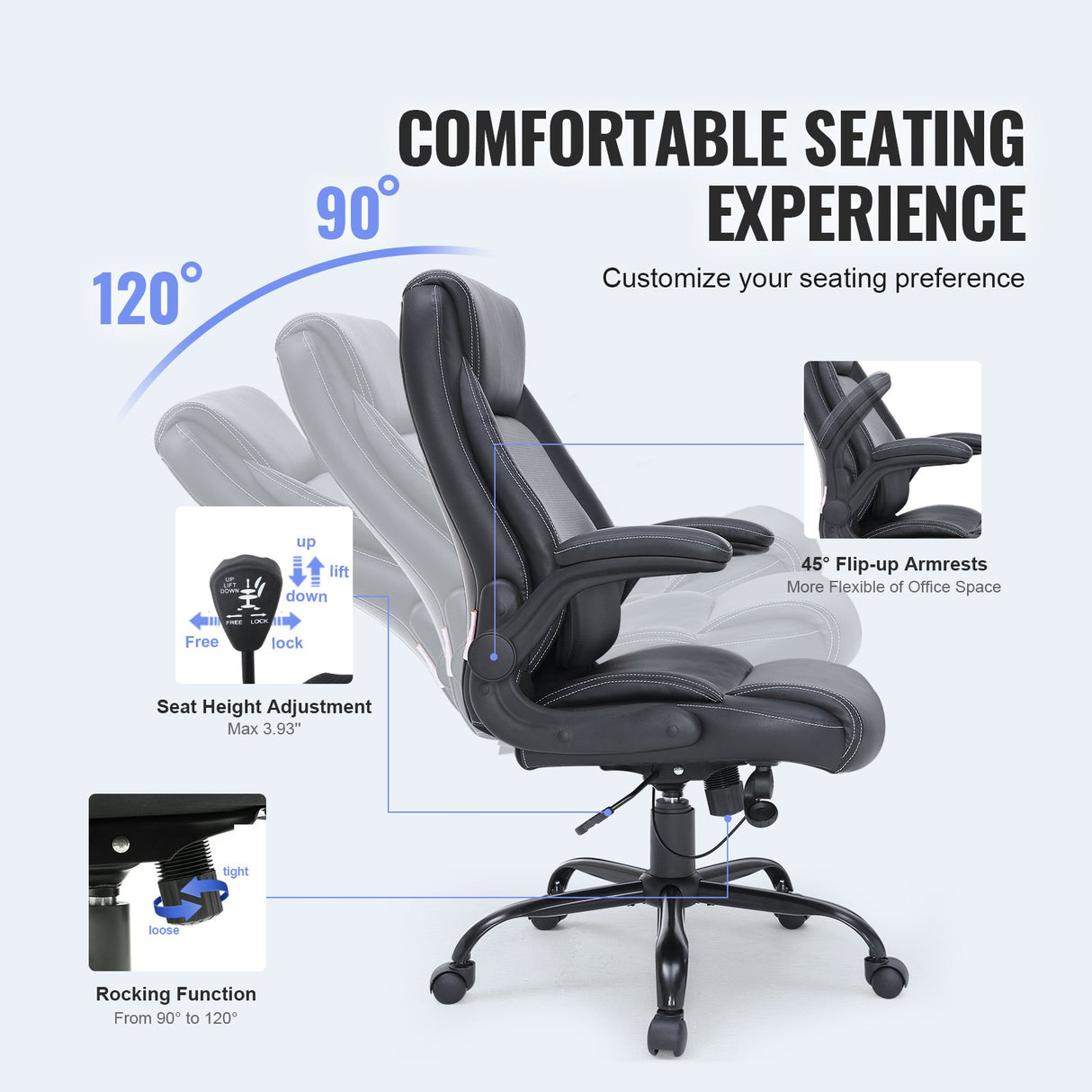 Nedlands grey PU leather executive office chair with flip up arms in a home office