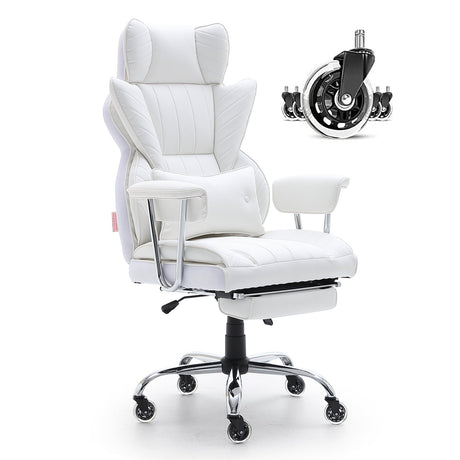 Quinns Rocks white big and tall executive office chair with footrest