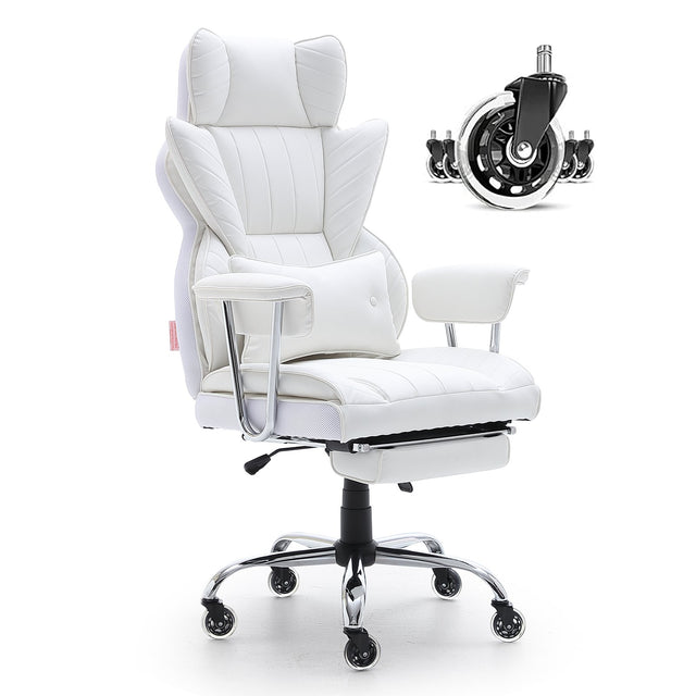 Quinns Rocks white big and tall executive office chair with footrest