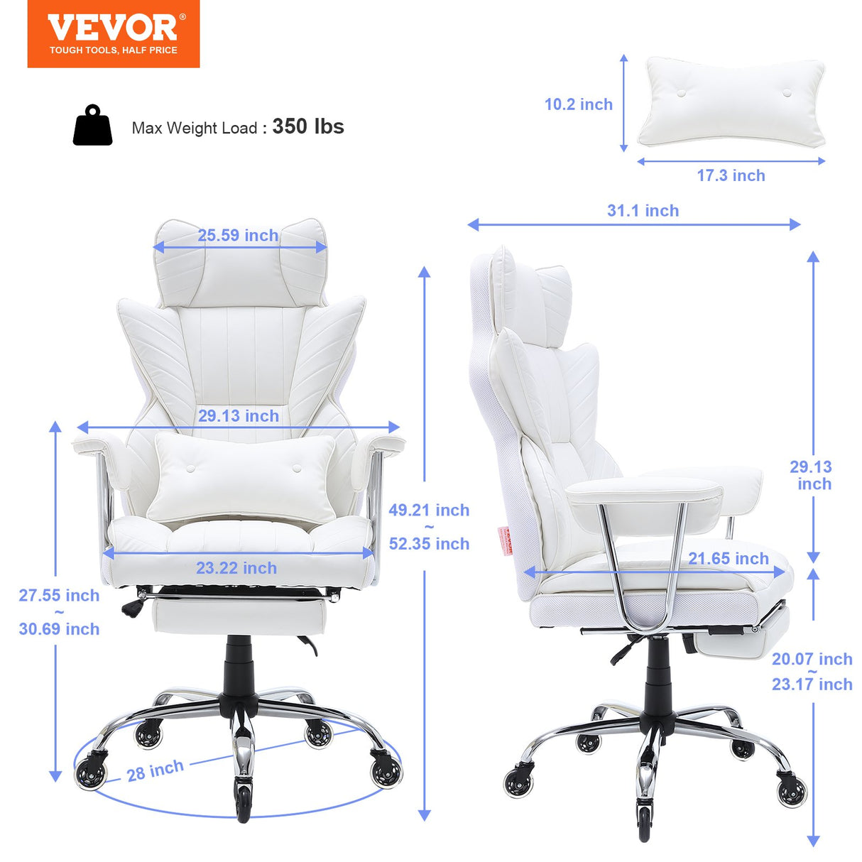 Quinns Rocks white big and tall executive office chair with footrest, view 7