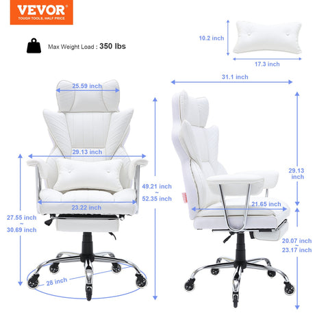 Quinns Rocks white big and tall executive office chair with footrest, view 7