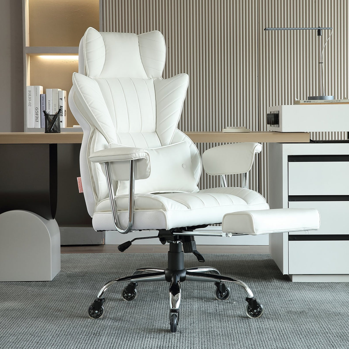 Quinns Rocks white big and tall executive office chair with footrest, view 8