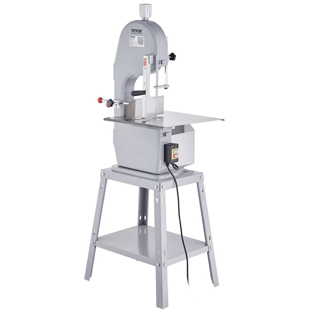 Stainless steel commercial electric meat bandsaw, front view