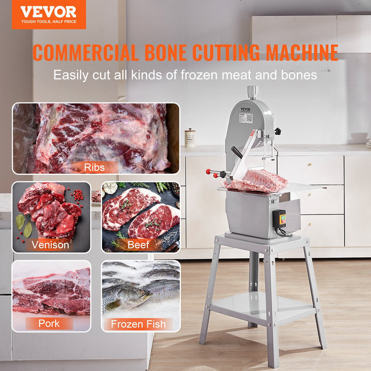 1500 W bone cutting bandsaw with cutting table and blade guard