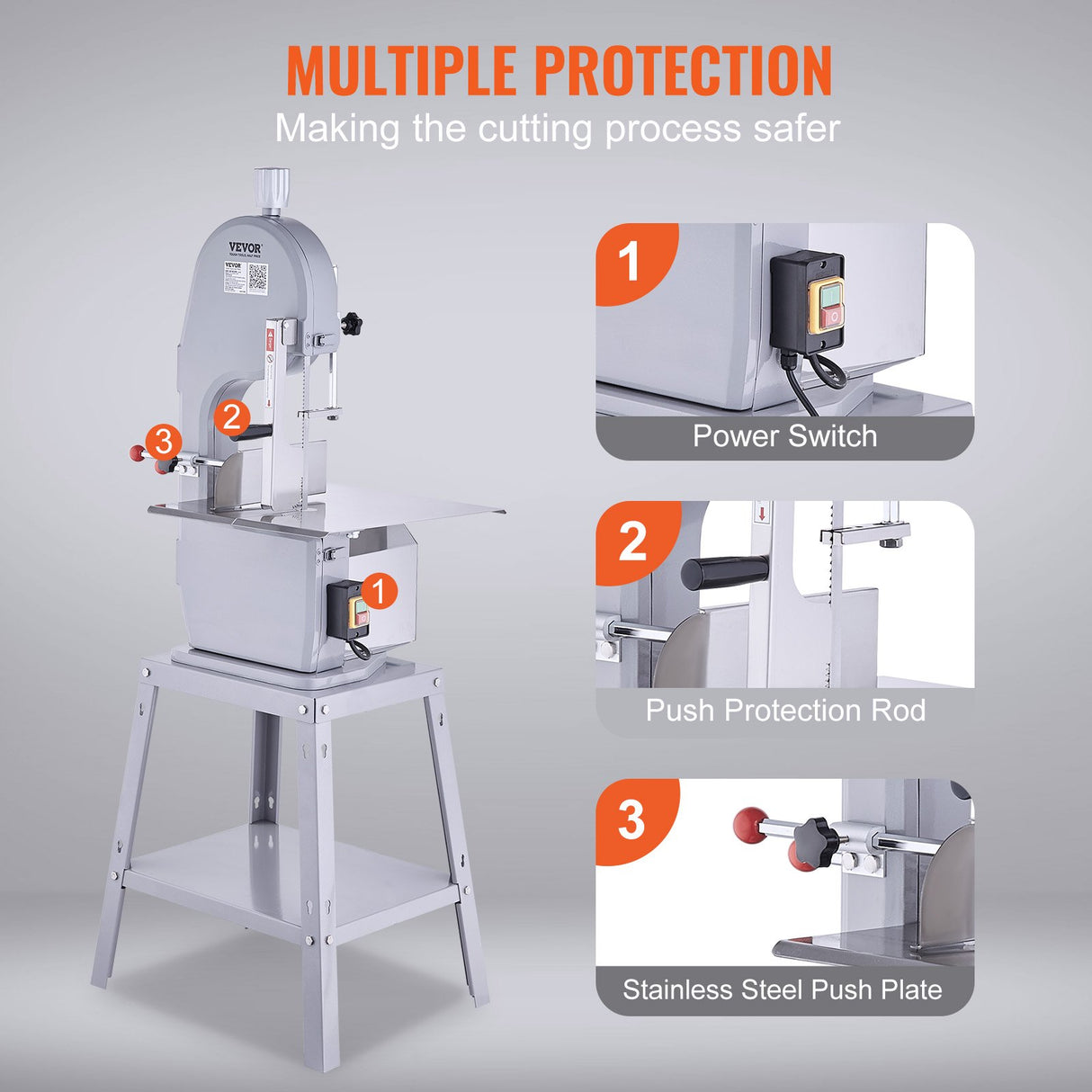 Control switch on the housing of the 1500 W meat bandsaw