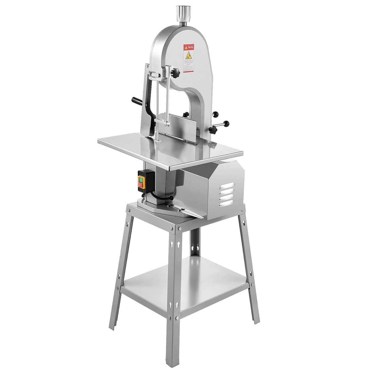 1800 W commercial electric meat bandsaw in stainless steel, front view