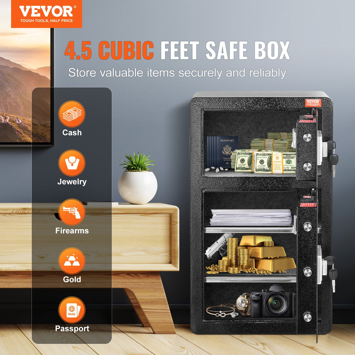 Orta Safe Box, 4.5 cu.ft, Double Door, Key and Digital Lock