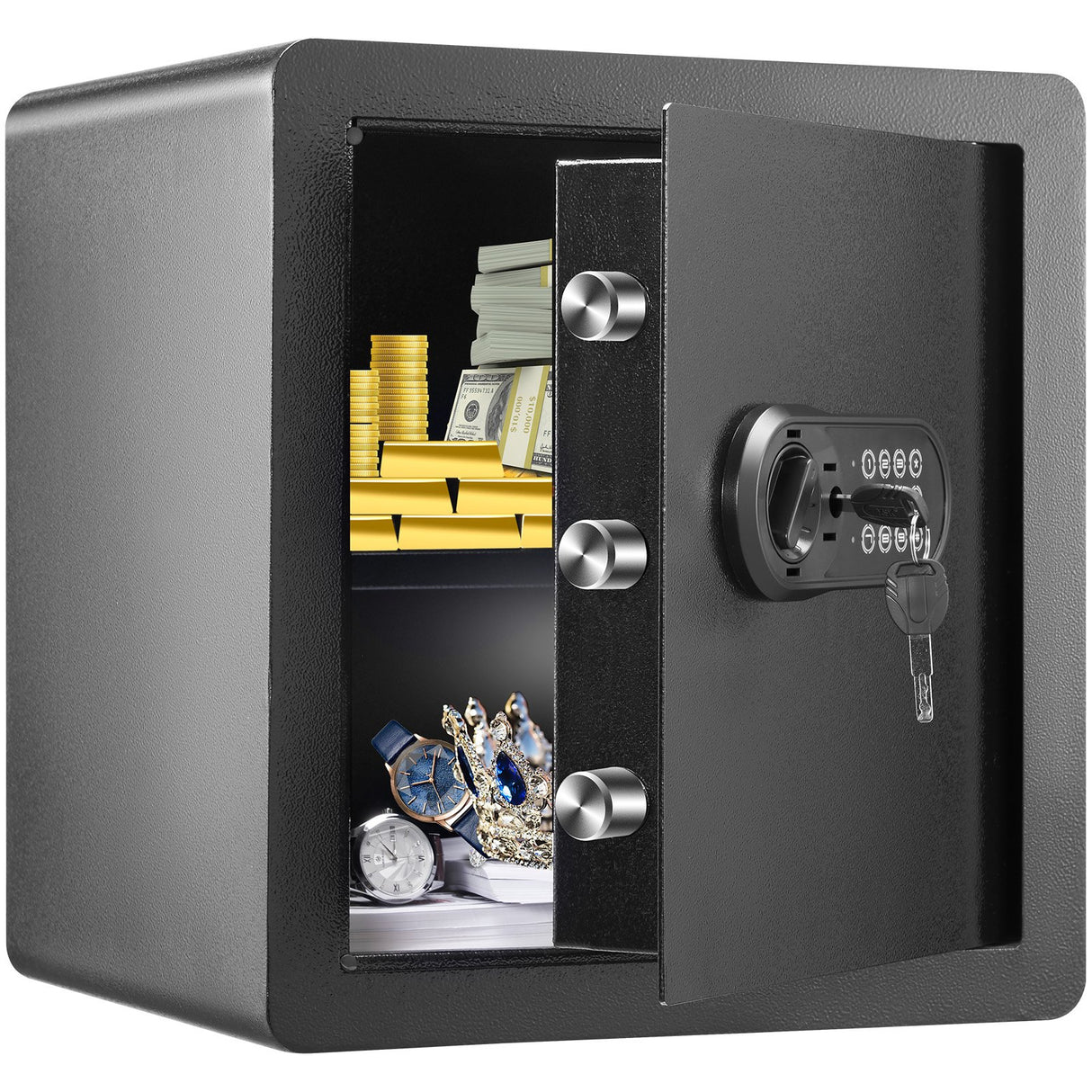 Gargnano compact steel home safe with digital keypad and key lock