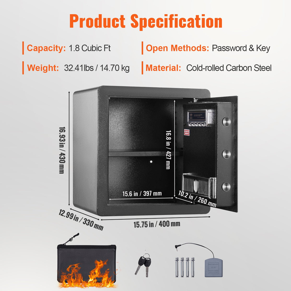 Gargnano Home Safe, 1.8 cu.ft, Steel, Digital Lock