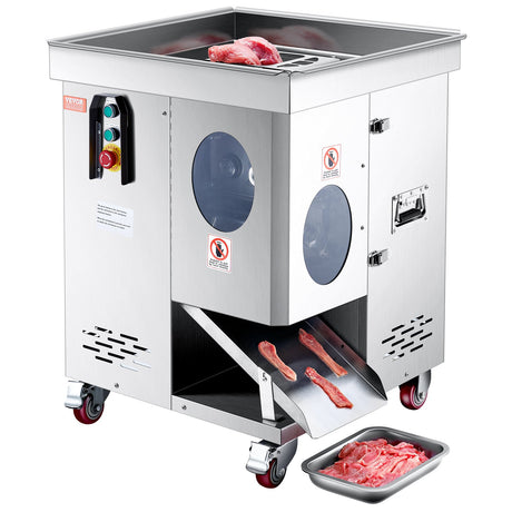 Stainless steel 1100 W electric meat slicer with widened feed port