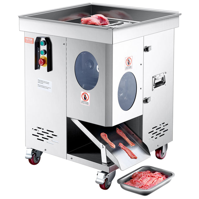 Stainless steel 1100 W electric meat slicer with widened feed port