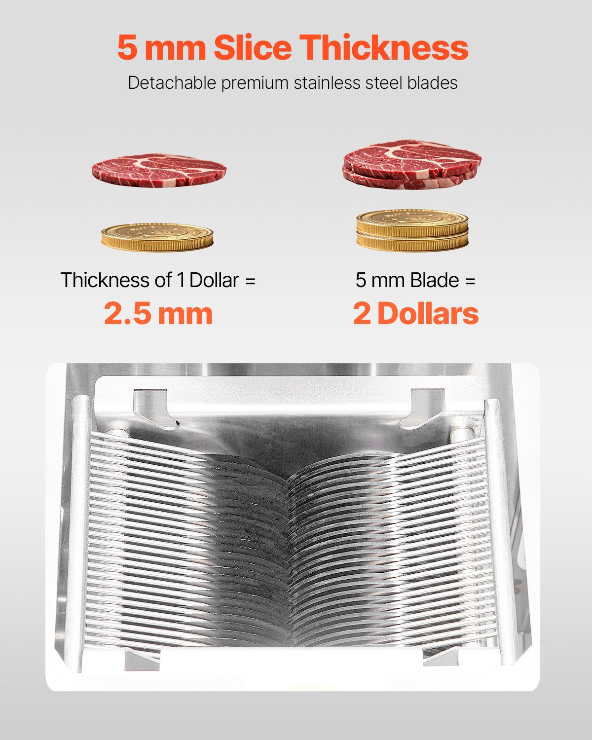 Enlarged feed port on the stainless steel meat slicer