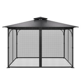 Gazebo fitted with four panel mesh netting side walls in a garden