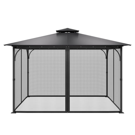 Gazebo fitted with four panel mesh netting side walls in a garden