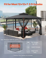 Mesh netting enclosing all four sides of a square gazebo frame