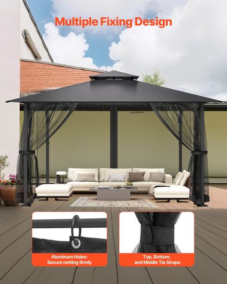 Double sided zipper opening on a gazebo mesh netting panel