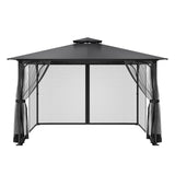 Seating area inside a gazebo enclosed with insect screen netting