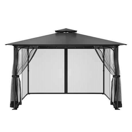 Seating area inside a gazebo enclosed with insect screen netting