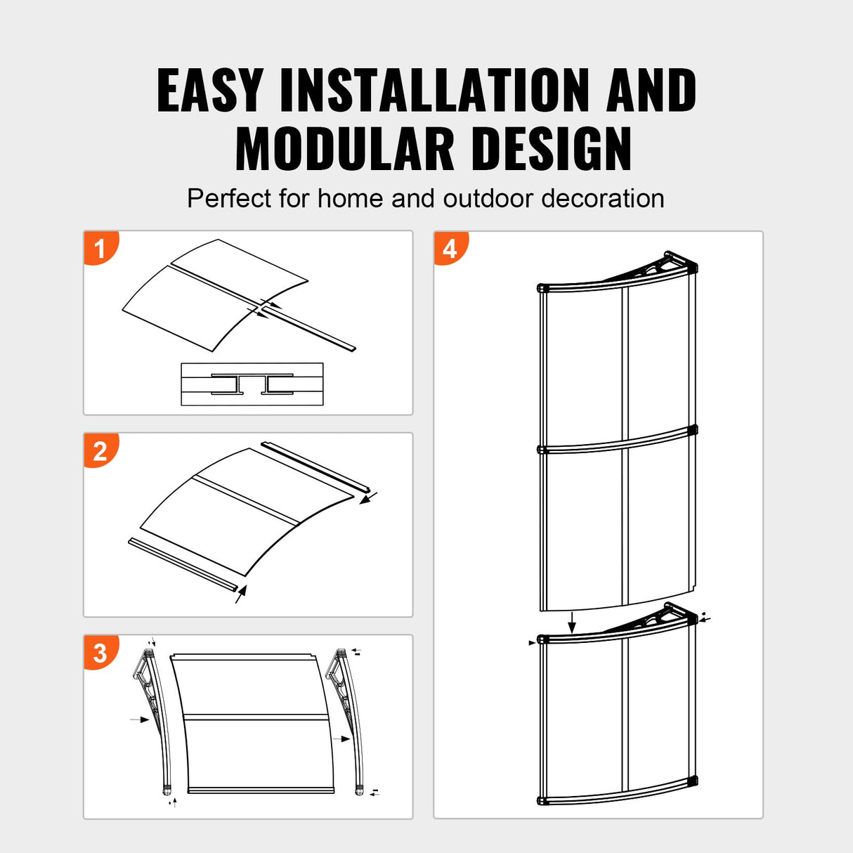 VEVOR Window Door Awning Canopy 965 x 1987 mm, UPF 50+ Polycarbonate Entry Door Outdoor Window Awning Exterior, Front Door Overhang Awning for Sun Shutter, UV, Rain, Snow Protection, Hollow Sheet