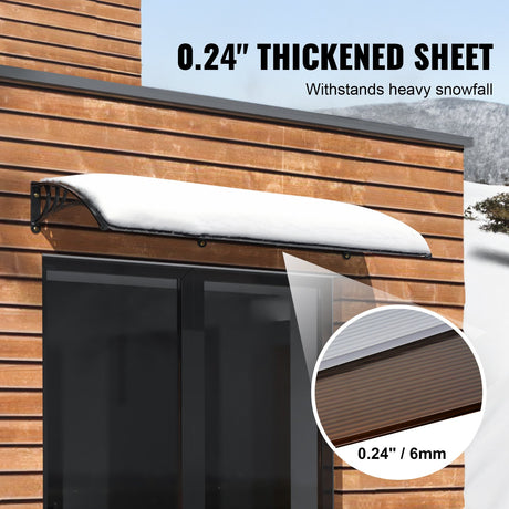 VEVOR Window Door Awning Canopy 965 x 1987 mm, UPF 50+ Polycarbonate Entry Door Outdoor Window Awning Exterior, Front Door Overhang Awning for Sun Shutter, UV, Rain, Snow Protection, Hollow Sheet