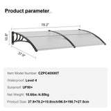 VEVOR Window Door Awning Canopy 965 x 1987 mm, UPF 50+ Polycarbonate Entry Door Outdoor Window Awning Exterior, Front Door Overhang Awning for Sun Shutter, UV, Rain, Snow Protection, Hollow Sheet