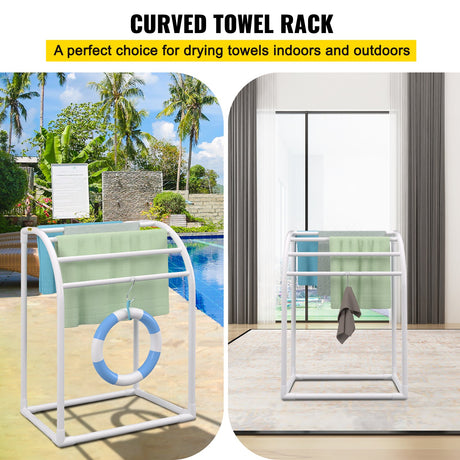 VEVOR 5-Bar Milky White Freestanding Pool Towel Rack — PVC Curved, 8 Clips, Mesh Bag — Allure Home Collections