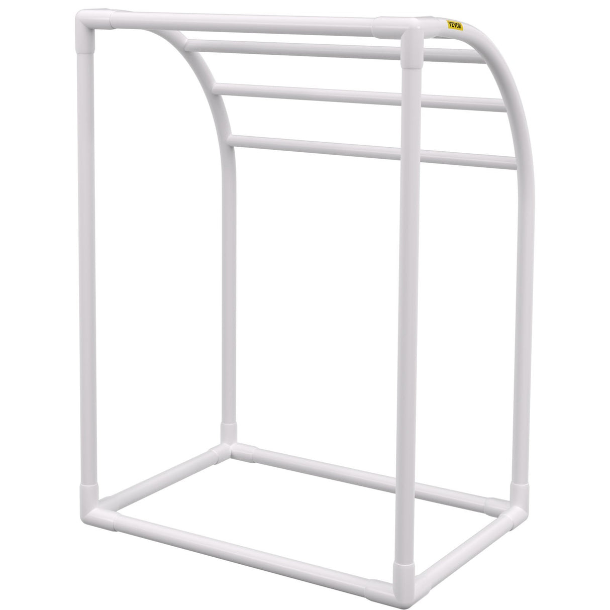 VEVOR 5-Bar Milky White Freestanding Pool Towel Rack — PVC Curved, 8 Clips, Mesh Bag — Allure Home Collections