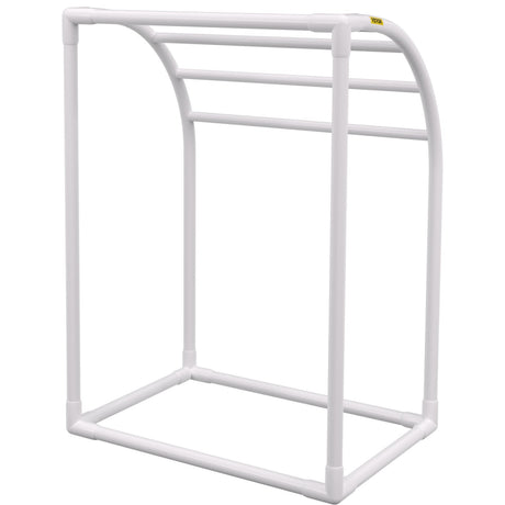 VEVOR 5-Bar Milky White Freestanding Pool Towel Rack — PVC Curved, 8 Clips, Mesh Bag — Allure Home Collections