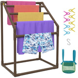 VEVOR 5-Bar Brown Freestanding Pool Towel Rack — PVC Trapezoidal, 8 Clips, Mesh Bag — Allure Home Collections