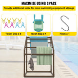 VEVOR 5-Bar Brown Freestanding Pool Towel Rack — PVC Trapezoidal, 8 Clips, Mesh Bag — Allure Home Collections