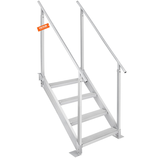 Four step adjustable aluminium pool ladder with dual handrails and non slip pedals