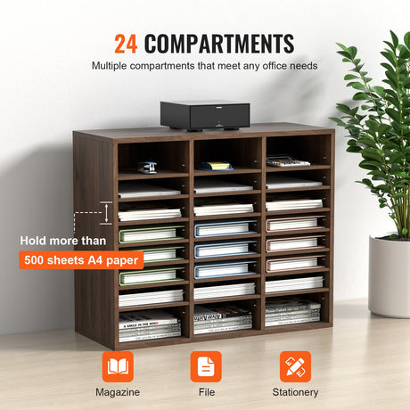 Kent Town 24 Compartment Literature Organiser Shelf, Brown