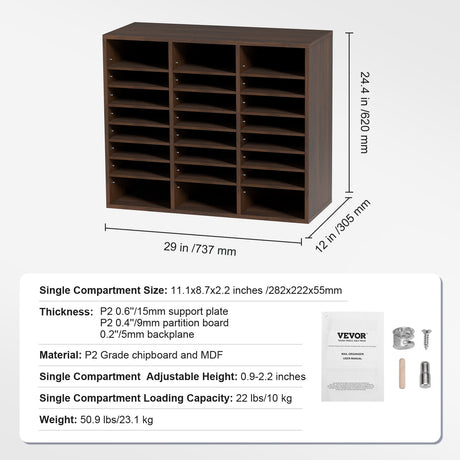 Kent Town 24 Compartment Literature Organiser Shelf, Brown