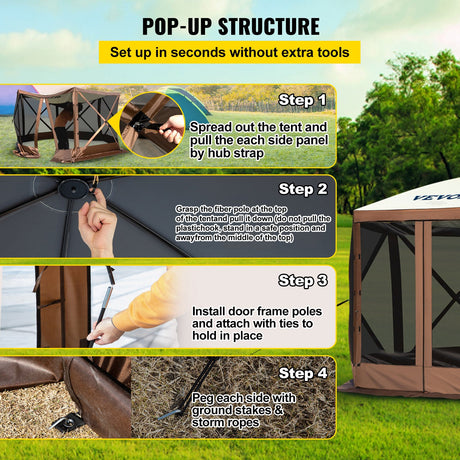 Side cloth with ventilation window on the pop up screen tent