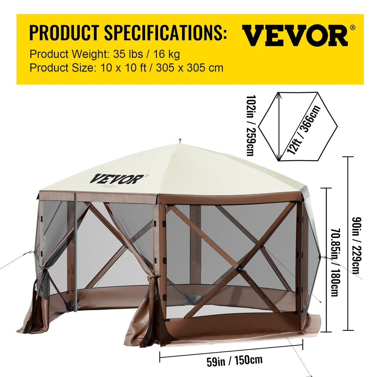 Interior of the six sided shelter with camping chairs and a table