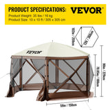 Interior of the six sided shelter with camping chairs and a table