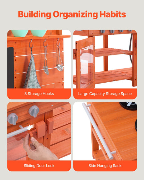 Mud kitchen storage shelves and cabinets