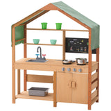 Wooden mud kitchen outdoor play set with striped canopy