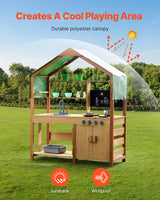 Wooden mud kitchen showing sink and stove play area