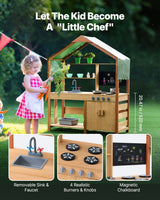 Wooden mud kitchen open shelves and cupboard