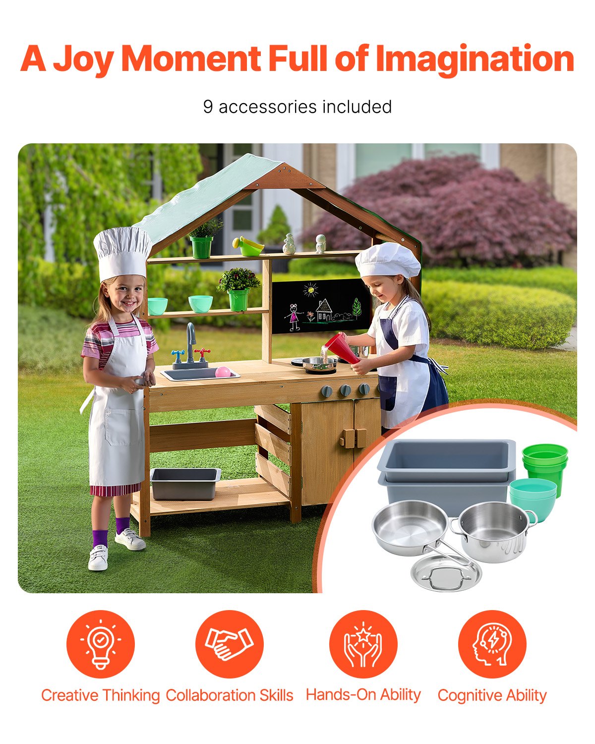 Wooden mud kitchen play accessories